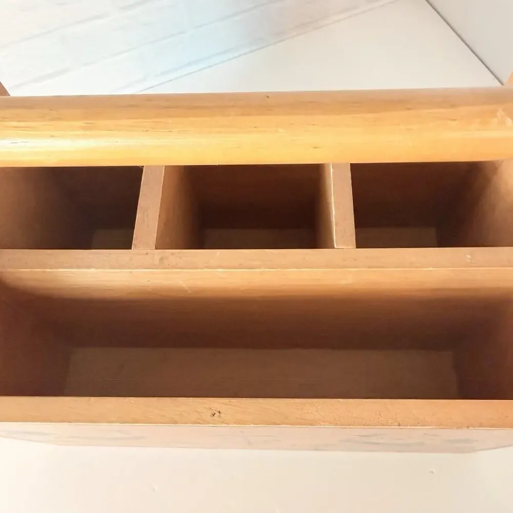 Vtg Kamenstein Wood Holder Silverware Utensil Caddy Chicken Rooster Cottage Core